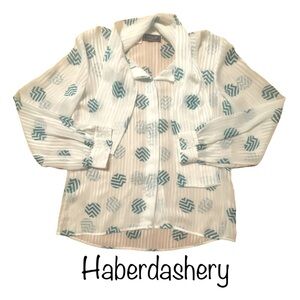 HABERDASHERY COLLECTION by Personal white stripe chevron egg blouse top size 10